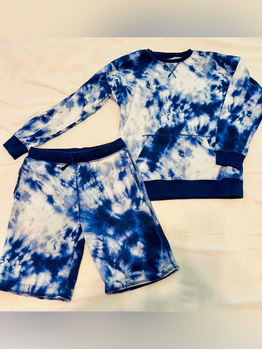 H&M Kids Blue Tie-Dye Cotton Set - Long Sleeve Top & Shorts size L